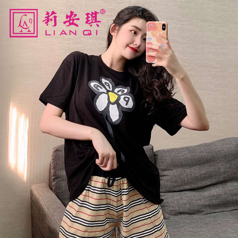 印花圆领套头纯棉短袖睡衣家居服