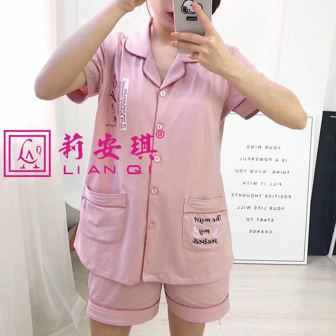 夏季短袖刺绣卡通睡衣家居服