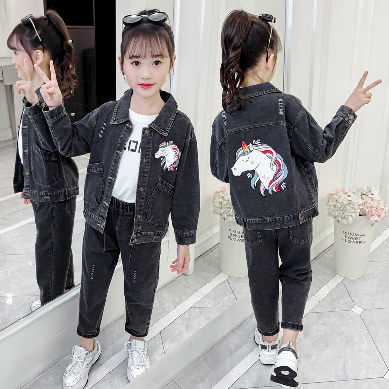 女童牛仔春秋装套装2023新款儿童秋季休闲装韩版女孩三件套3-15岁