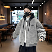 冬季 新款 连帽夹克加绒加厚棒球服青少年学生宽松外套潮9808