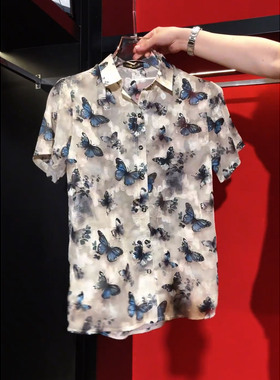 2025时尚潮流薄款夏季修身设计师水墨印花提花男士衬衫CS2001