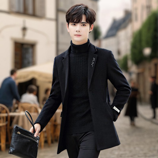 秋冬小码青年短款XS翻领风衣修身160矮个子S中长款毛呢大衣男