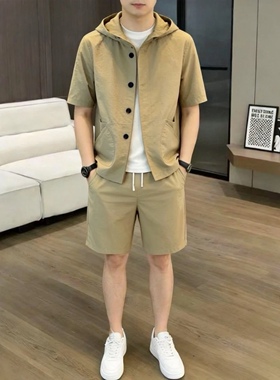 2026新款夏季男士口袋设计连帽休闲套装百搭痞帅潮流男装NL1051