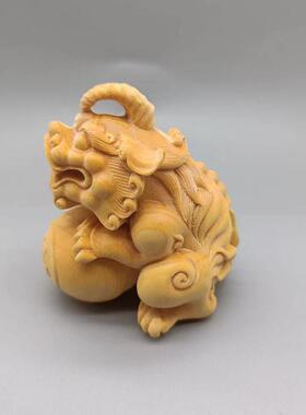 黄杨木雕文玩手把件动物神兽獬豸男士随身独角兽貔貅抱宝实木摆件