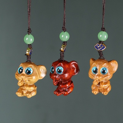 天然绿檀杰瑞生肖鼠挂件可爱卡通小老鼠包包diy吊坠情侣配饰