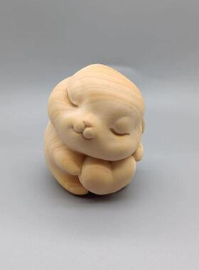 崖柏木雕爱心小兔子手把件文玩黄杨木生肖兔萌宠家居饰品汽车摆件