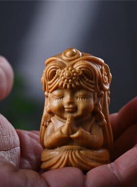 崖柏木雕扎基拉姆女文玩手把件 diy饰品吊坠一念之间创意桌面摆件