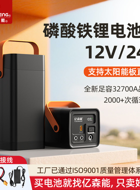 亿森能12V磷酸铁锂电池24伏大容量太阳能充电户外便携UPS备用电源