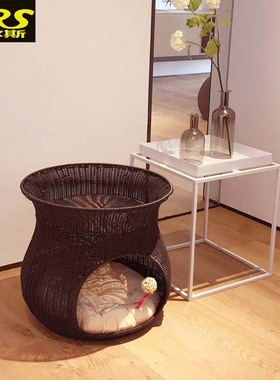 黑色藤编双层猫窝猫床猫沙发狗窝猫爬架猫架子猫跳台猫咪玩具特价