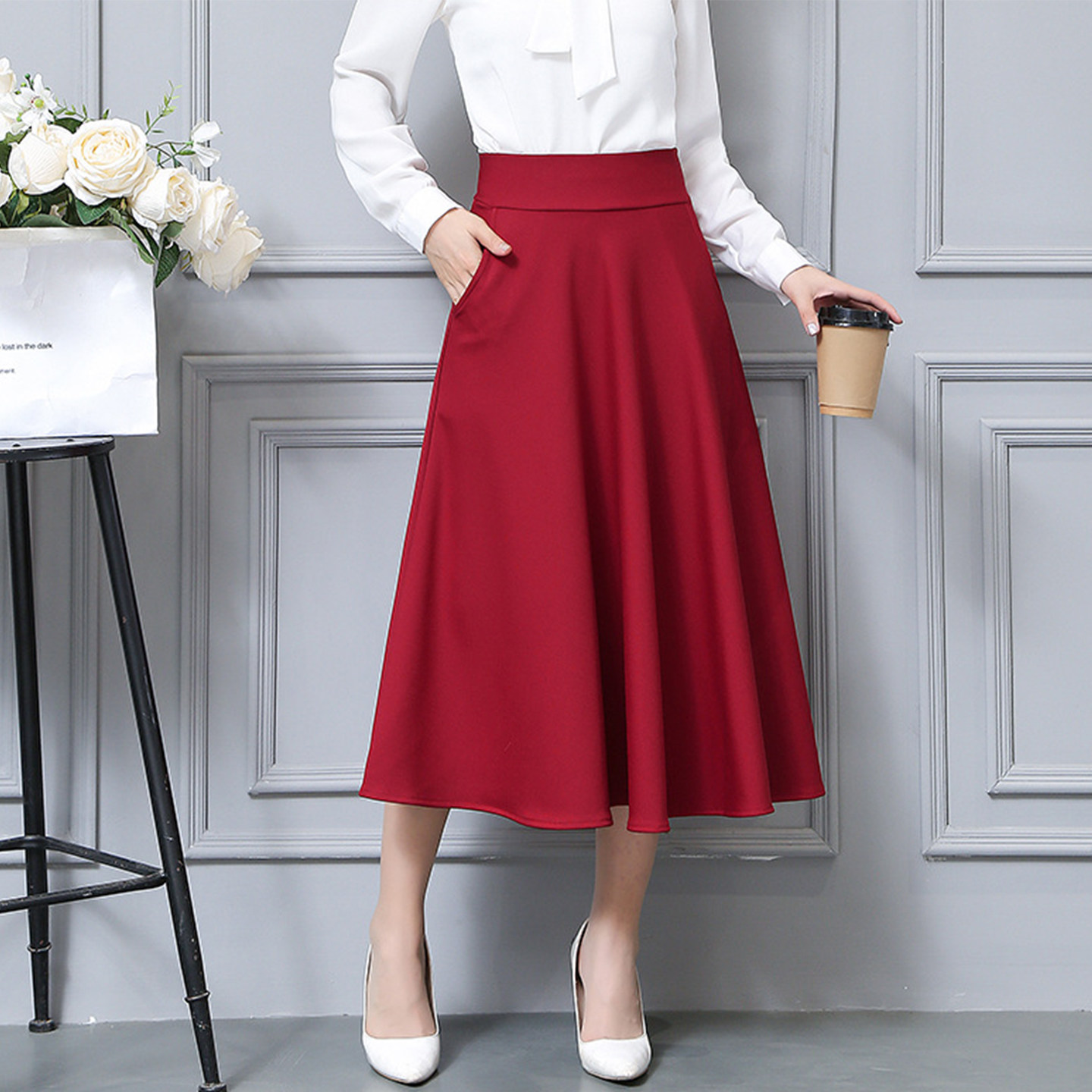 2025秋冬新款大码半身裙女松紧高腰中长款过膝伞裙遮胯显瘦a字裙,女装/女士精品,半身裙,淘宝优惠券,粉丝福利购,淘宝优惠卷