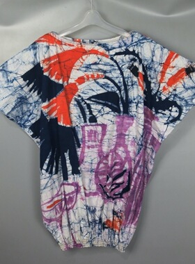 Vintage 古着中古紫色涂鸦扎染嘻哈嬉皮风oversize蝙蝠袖衬衫T恤