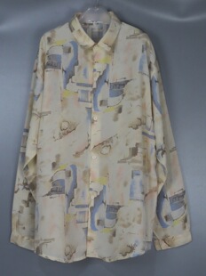 Vintage 古着90年代中古女款浅黄色花色碎花长袖衬衫