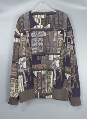 Vintage 古着正品90年代棕紫色书包印花圆领薄款长袖夹克外套