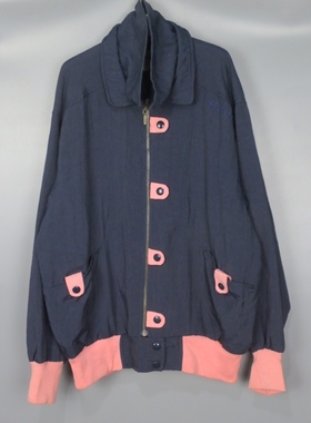 Vintage 古着正品潮牌elle*sse藏青粉红色90年代运动夹克外套