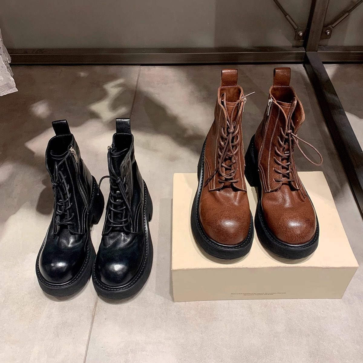 水洗马皮~辣妹真皮增高厚底马丁靴女秋冬新款英伦风机车粗跟短靴,女鞋,马丁靴,淘宝优惠券,粉丝福利购,淘宝优惠卷