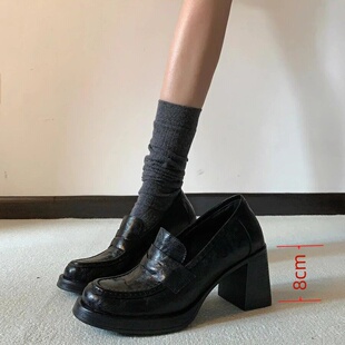 女春秋高跟jk小皮鞋 复古学院风粗跟乐福鞋 静音 高跟通勤鞋 羊皮版