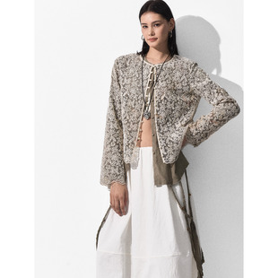 洛边 复古蕾丝拼接假两件外套女宽松显瘦百搭上衣 原创设计师款