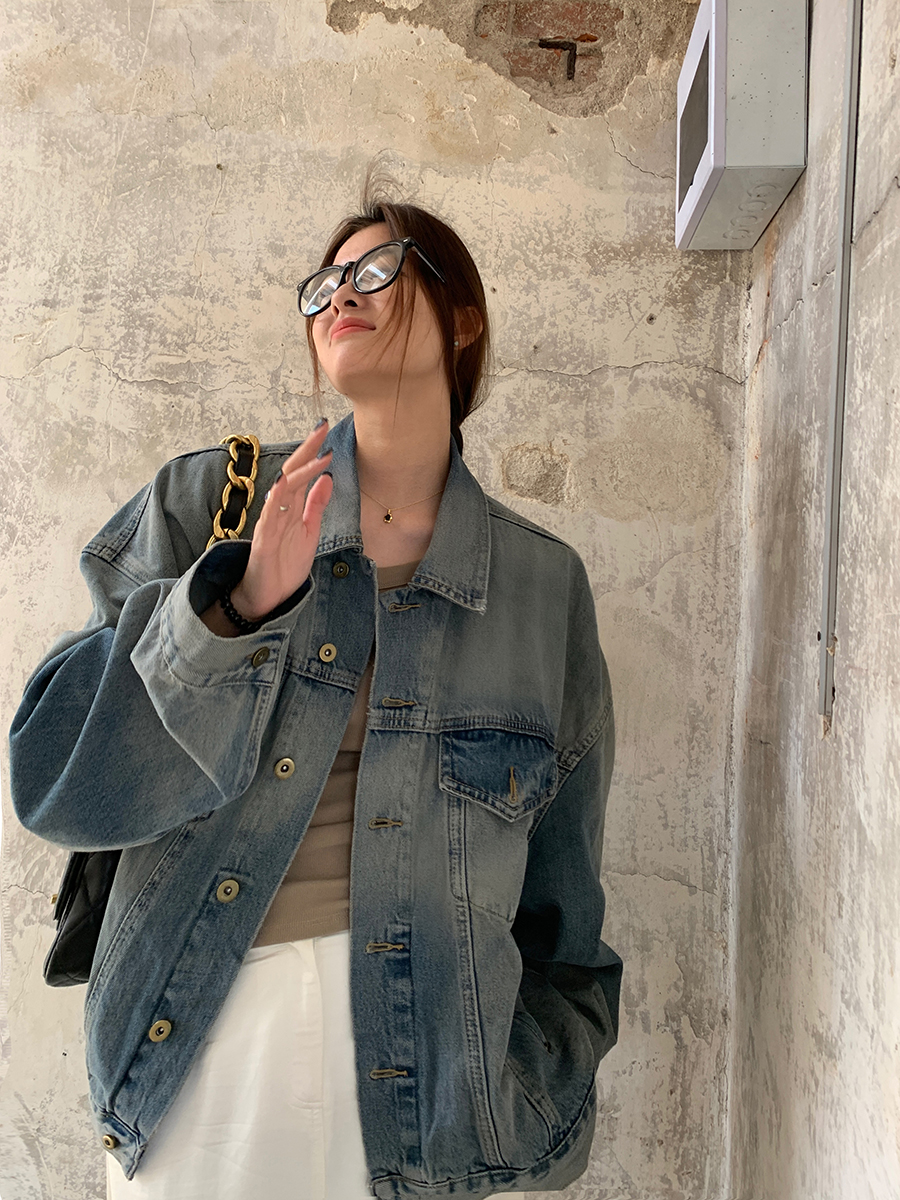 洛边LMNACI复古茧形宽袖牛仔外套