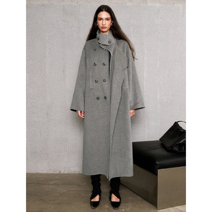 毛呢大衣女双排扣高级感气质外套 原创设计长款 洛边 特价