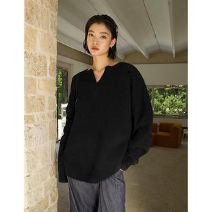 洛边 羊毛宽松针织毛衣套头百搭慵懒风显瘦上衣初秋新款
