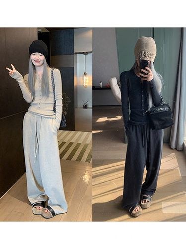 洛边半开领轻熟针织毛衣针织裤