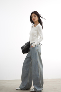 纯色百搭长袖 假两件叠穿上衣春夏新款 T恤 原创设计师款 洛边