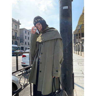 洛边 霍格沃茨可拆卸围巾梭织中长宽松风衣外套女 店长自留款