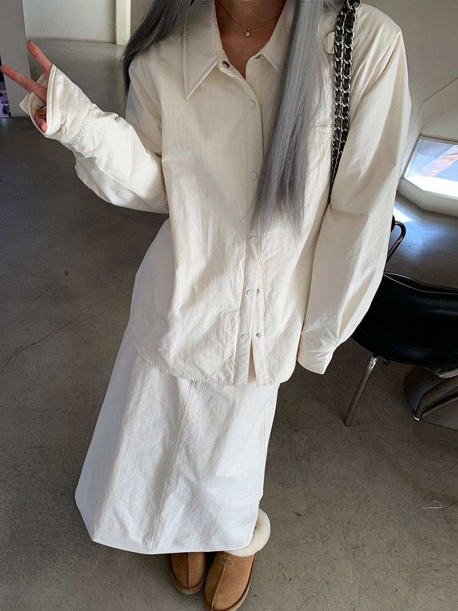 洛边 复古棉衣棉裙两件套秋冬叠穿宽松衬衫夹棉上衣A字开叉半身裙