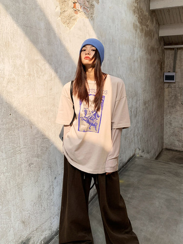 长袖美式常规印花棉T恤上衣