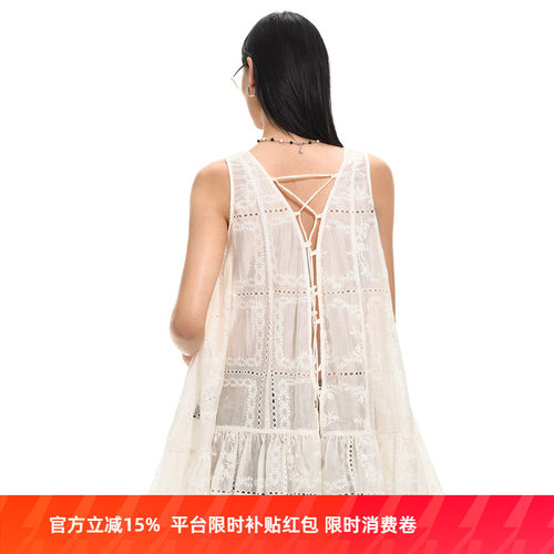 洛边 一步一花 原创设计师款刺绣衬衫背心女无袖镂空衬衣钩花上衣
