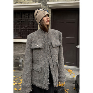 复古小香风粗花呢外套宽松毛呢上衣新 原创设计款 洛边 约克郡荒原