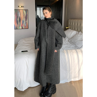 复古慵懒风宽松廓形毛呢双面呢大衣外套秋冬新款 洛边 原创设计款
