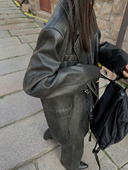 山海将黑 复古洗褪做旧套装 宽松西装 洛边 皮衣外套显瘦百搭皮裤