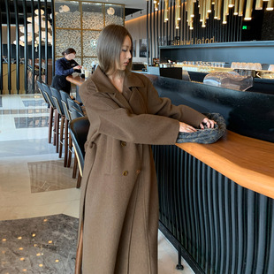 外套 双门襟双面呢大衣冬新保暖宽松毛呢中长款 洛边 苹果肉桂