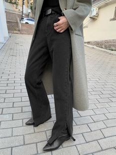 开叉休闲百搭显瘦显高女时髦 直筒复古牛仔裤 洛边 一秒变筷子腿