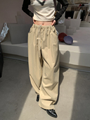洛边LMNACI天丝棉抽绳加长裤 春秋新小众设计复古宽松阔腿休闲裤