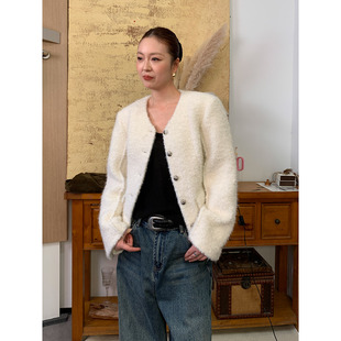 原创设计短款 轻奢时尚 宽松外套小香风秋冬毛呢上衣 发财欧尼 洛边