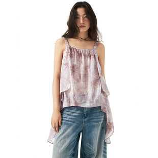 洛边 晕染印花背心上衣女宽松显瘦不规则吊带 原创设计师款