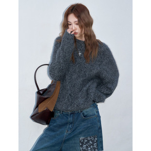 重磅软糯保暖羊毛毛衣女秋冬圆领套头针织衫 洛边 灰色轨迹