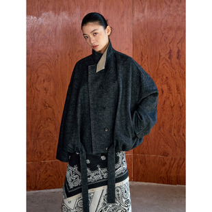 原创设计复古慵懒风宽松毛呢夹克外套上衣新款 洛边 猎人夹克