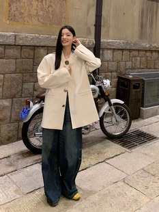 服百搭上衣秋款 原创设计宽松西装 新休闲高级外套 可可西里 洛边