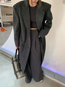 洛边安哥拉兔毛和桑蚕丝羊毛灰色双面呢垫肩秋冬宽松大衣外套女