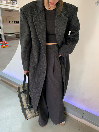 洛边羊毛羊毛中长款韩版外套