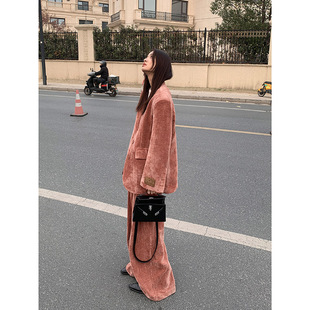 外套长裤 洛边 服西裤 两件套高级宽松显瘦时髦夹绵西装 女 设计师款