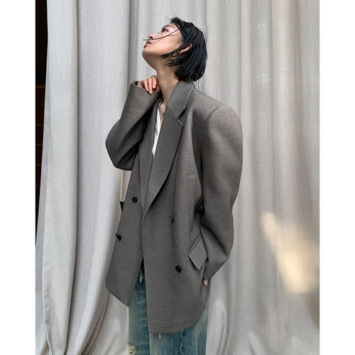 洛边 灰调肌理 原创设计师品牌小众春秋季西装外套上衣西服宽松女