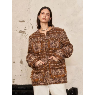 原创羊毛轻奢粗花毛呢小香风外套上衣宽松短款 洛边 熹微鎏光