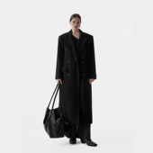 黑色双排扣毛呢大衣保暖外套冬新款 洛边 100羊毛复活款