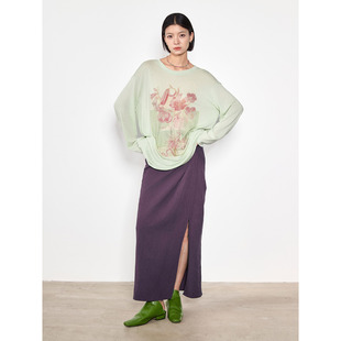 洛边小众设计师款 扭结开叉半身裙高腰复古不规则中长裙