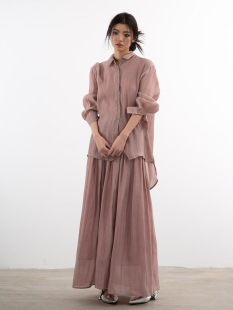 半身裙春夏新衬衣中长款 洛边 衬衫 复古天丝防晒套装 裙子 干枯玫瑰