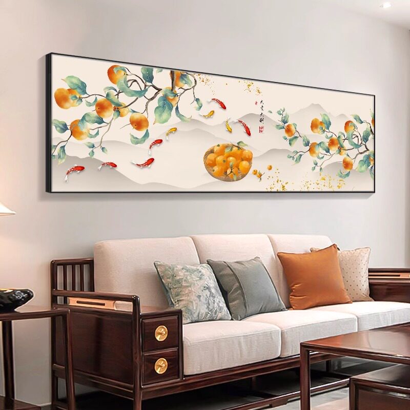 2026新款柿柿如意挂画新中式客厅装饰画中国风沙发背景墙茶室壁画